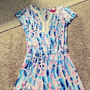 EEUC XXS Lilly Pulitzer short sleeved romper. Pink & blue anchor print